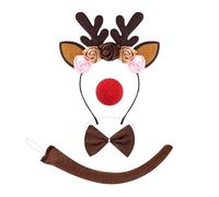 Costume da renna per bambini Halloween animale Cosplay accessori orecchie fascia papillon coda tutus gonne naso adesivi viso animale vestito up set, Quattro pezzi di flora, Taglia unica
