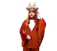 Costume da renna per capelli da donna, con corna di cervo, adesivo per capelli, per cosplay, Natale, travestimenti, costume da cervo, mantello da renna con fascia e adesivi per il viso, per feste a