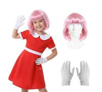 Costume da riccio rosa da bambina, set da 3 pezzi con vestito rosso, parrucca con personaggio e guanti bianchi, divertente costume da riccio in stile cartone animato, per bambini, feste di Halloween