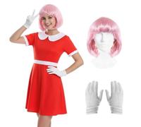 Costume da riccio rosa da donna, set da 3 pezzi con vestito rosso, parrucca con personaggio e guanti bianchi, divertente costume da riccio in stile cartone animato, per feste di Halloween, eventi