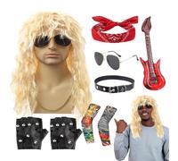 Costume da rocker da uomo, Heavy Metal, per cosplay, stile punk, con occhiali da sole, parrucca per feste all'aperto, spiaggia, vacanze, festival musicali, spettacoli teatrali, eventi di Halloween