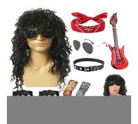 Costume da rocker da uomo, in metallo, da discoteca, cosplay, set con parrucca e occhiali da sole, stile punk, per spettacoli teatrali, festival, spiaggia, Halloween, vacanze, donne e uomini