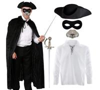 Costume da roditore autostradale per adulti, camicia bianca, mantello nero, cappello tricorno, naso di topo, spada e maschera per gli occhi, set da libro di fiabe HighwaY per feste teatrali World Book