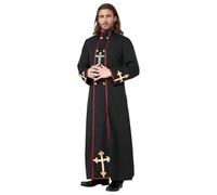 Costume da sacerdote da uomo, vestito da vescovo del clero, con collana, costume da papa Cassock, per Halloween e chiesa (nero, L)