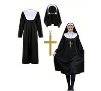 Costume da Santa e Peccatrice, Abito Nero, Ciondolo e Copricapo, Outfit da Cosplay, Ognissanti Primavera giallo,oro,argento,3 pezzi,Oro 3 pezzi,Giallo 3 pezzi,2 pezzi (veste + croce),vestaglia lunga s
