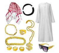 Costume da sceicco - Abito bianco arabo da uomo, set di abbigliamento cosplay a fine | Accessorio di abbigliamento a tema tradizionale per eventi di feste di carnevale di Halloween Spettacoli te