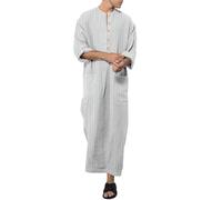 Costume da sceicco da uomo, caftano con scollo a V, a maniche lunghe, con bottone lungo, alto, spaccato, universale, adatto per la preghiera, per uomini, abbigliamento arabo, abbigliamento da