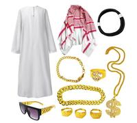 Costume da sceicco per uomo Foulard, Occhiali, Collane E Bracciali Per La | Tunica Bianca Ampia e Lunga con Kefiah Ideale per Carnevale, Halloween e Servizi Fotografici