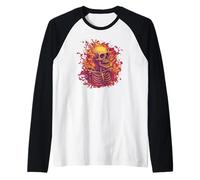 Costume da scheletro di fuoco per gli amanti degli scheletri e delle fiamme Maglia con Maniche Raglan