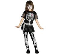 COSTUME HALLOWEEN SCHELETRO BAMBINA VESTITO GUIRCA SKELETON SHINY CARNEVALE