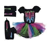 Costume da scheletro per bambina - Vestito di Halloween Funky Bone, Costume Cosplay per bambini, Disfra per ragazza | Elegante vestito di Halloween con stampa di ossa per feste per bambini, f
