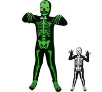 Costume da scheletro per bambini in costume pieno che brilla in da scheletro a manica lunga scura con guanti inquietanti costumi di Halloween per ragazzi e ragazze, costumi di Halloween per b