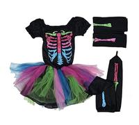 Costume da scheletro per bambini - vestito con stampa a ossa arcobaleno, design elasticizzato, costume da scheletro per feste in costume, eventi scolastici, scenari