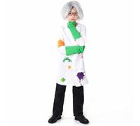 Costume da scienziato per bambini, 7 pezzi, costume da dottore, camicetta da laboratorio, a maniche lunghe, con cornice, per gli occhi, papillon, guanti, parrucca