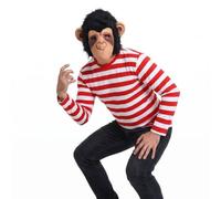 Costume da scimpanzé da re del pop, per adulti, taglia XL, a righe rosse e bianche, a maniche lunghe, con maschera realistica da scimmia, unisex anni '80, costume per Halloween