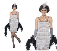 Costume Da Sera Elegante In Argento Per Donne Anni '20 Gatsby Taglie S-XXL