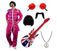 Costume da sergente pop da uomo anni 60 abito in raso rosa vestito musica retrò