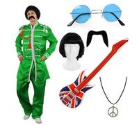 Costume da sergente pop da uomo anni 60 abito in raso verde vestito musica...