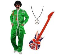 Costume da sergente pop da uomo anni 60 abito in raso verde vestito musica...