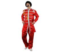 Costume da sergente pop per adulti, taglia XL, giacca rossa con treccia e pantaloni abbinati, costume a tema musicale anni '60