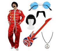 Costume da sergente pop uomo anni 60 vestito raso rosso musica retrò