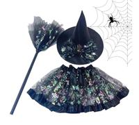 Costume da - Set di gonna tutù per 3 pezzi, scopa con cappello | Halloween Design A Maglia Multistrato | Taglio Confortevole, Stampa Elegante, Vestito Cosplay, Abito Da Sera Tè