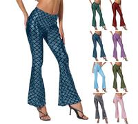 Costume da sirena da donna, elegante, con motivo a squame lucido, leggings metallizzati, lunghi per discoteca, carnevale, club, cosplay, pesci, stampa sirena, pantaloni svasati, Blu scuro, M