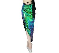Costume da sirena da donna, gonna con paillettes, gonna lunga avvolgente sexy, maxi gonna glitterata, costume per danza del ventre, frange, cintura sexy, costume di carnevale, verde