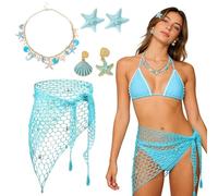 Costume da Sirena da Donna,Gonna Copricostume all'uncinetto,Fermaglio per Capelli a Forma di Stella Marina,Orecchini a Forma di Conchiglia,Collana,Adatto per Carnevali,Feste e Giochi di Ruolo