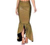 Costume da sirena da donna, gonna da danza del ventre, costume sexy con paillettes, in rete, patchwork, con glitter, gonna lunga glitterata, maxi gonna, per Halloween, feste, cosplay, colore oro