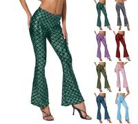 Costume da sirena da donna, leggings a forma di squame di pesce, con stampa a sirena, pantaloni da sirena, pantaloni metallizzati, lunghi svasati, pantaloni da discoteca, carnevale, club, cosplay
