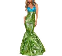 Costume da sirena da donna, senza spalline, effetto paillettes, maxi abito sexy a coda di pesce, abito da sera metallizzato, per carnevale, Halloween, feste
