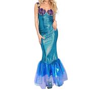 Costume da sirena da donna, senza spalline, effetto paillettes, maxi abito sexy a coda di pesce, abito da sera metallizzato, per carnevale, Halloween, feste