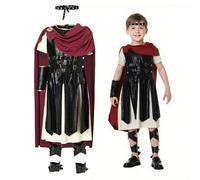 Costume da soldato per ragazzi, costume da soldato romana Kids, cosplay for Boys Include la fascia, vestito (incluso il mantello), copertura per maniche, cinghie per le gambe per cosplay di abbigliam