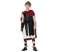 Costume da soldato romano per bambini, costume medievale da gladiatore per Halloween, storico guerriero cavaliere, per cosplay, set da 3 pezzi (nero, 11-12 anni)