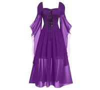 Costume Da Sposa Cadavere Zombie Per Donna Halloween, Vestito Retrò Medievale Rinascimentale Patchwork Tinta Unita Con Maniche A Campana, Abito Ideale Per Feste Vacanzieri E Serate Tematiche Oscure