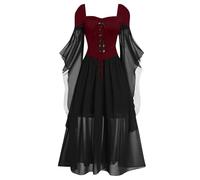 Costume Da Sposa Cadavere Zombie Per Donna Halloween, Vestito Retrò Medievale Rinascimentale Patchwork Tinta Unita Con Maniche A Campana, Abito Ideale Per Feste Vacanzieri E Serate Tematiche Oscure