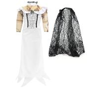 Costume da sposa zombie, vestito bianco con decorazioni in pizzo e maniche in pelle zombie, velo nero, costume per Halloween per bambini, per Halloween, film TV, taglia S