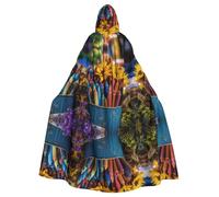 Costume da stampa con pastelli a cera per Halloween, mantello con cappuccio lungo fino a metà lunghezza, mantello natalizio per Halloween