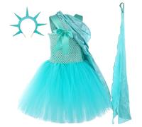 Costume da Statua della Libertà di Girls - Vestito da cosplay con fascia per la testa, tessuto elasticizzato | Vestito patriottico di Halloween, tutù del giorno 'Indipendenza per feste, acces