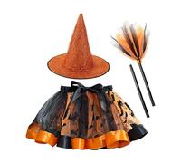 Costume da strega, cappello da gonna tutù, costumi di Halloween, cappello da strega, 3 pezzi, set per ragazze di Halloween Witch Tutu, gonna Cosplay Costume Jirts con cappello e broom per feste