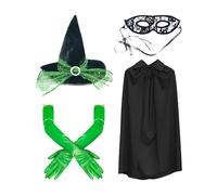 Costume da strega, cappello da strega con guanti verdi, 29 x 28 x 6 cm, kit completo di travestimento con maschera per gli occhi, per adulti, moglie, madre, amici, sorelle e fidanzate, eventi di
