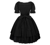 Costume da strega, da donna, in pizzo gotico, per cosplay, medievale, per Halloween, festa della birra, vestito elegante con volant, maniche a sbuffo, rossetto, regina medievale, intenso (nero, M)
