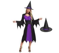 Costume da strega da donna, vestito da strega malvagia, con cappello, per Halloween, costume da vampiro per adulti (viola, 3XL)