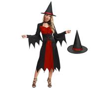 Costume da strega da donna, vestito da strega malvagia, con cappello, per Halloween, costume da vampiro per adulti, da donna (rosso, 3XL)