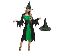 Costume da strega da donna, vestito da strega malvagia, con cappello, per Halloween, costume da vampiro per adulti (verde, 3XL)