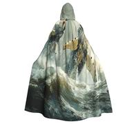 Costume da strega della megattera tra le onde, costume horror per Halloween, con mantello con cappuccio, per uomo, perfetto per cosplay e feste