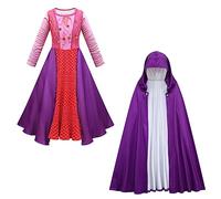 Costume da strega di Halloween da principessa Winifred Sarah Mary Sanderson, per bambine, per feste in maschera, cosplay, vestito in tulle con mantello con cappuccio, parrucca per compleanno,