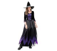 Costume Da Strega Donna Halloween Completo Abito da Strega Gotica Elegante | Vestito Vittoriano La Strega Gotica Abiti Medievali Vestito Cosplay Vampiro per Festa in Maschera Travestimento Tenebre
