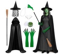 Costume da strega malvagia per Halloween, da donna, con naso verde, accessorio per costume da strega con scopa, per donne, cosplay, feste
